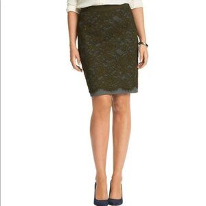 Ann Taylor LOFT Womens Size 0 Lace Overlay Ponte Knit Career Pencil Skirt Green